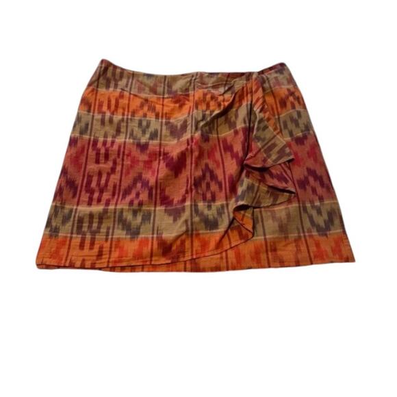 Lauren Ralph Lauren True Wrap Skirt Above Knee Geo Motif Ruffle Ikat Fall NEW 18 - Picture 3 of 11